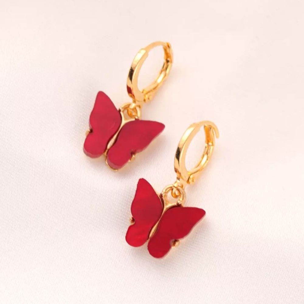 🎉 New Gold Plated Red Butterfly Huggie Hoop Earrings set